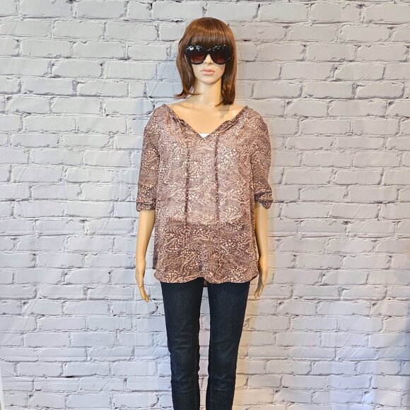 Ann Taylor - LOFT - Long sleeve brown/pink floral sheer blouse - Picture 4 of 9